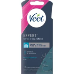 VEET 12 STRISCE DEPILATORIE VISO PELLI SENSIBILI CON OLIO DI MANDORLA