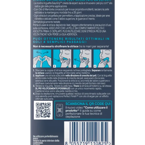 VEET 12 STRISCE DEPILATORIE VISO PELLI SENSIBILI CON OLIO DI MANDORLA