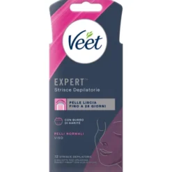 VEET 12 STRISCE DEPILATORIE VISO PELLI NORMALI CON BURRO DI KARITE'
