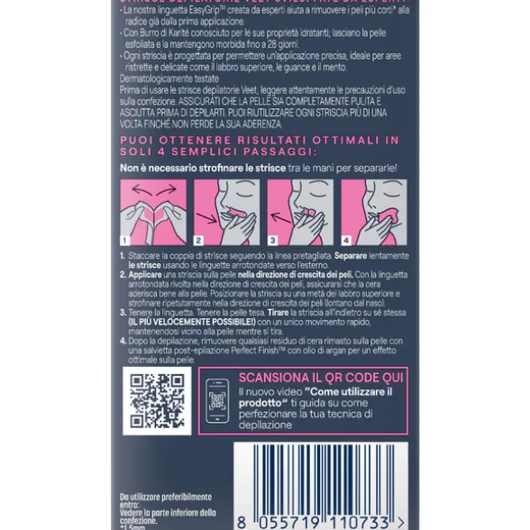 VEET 12 STRISCE DEPILATORIE VISO PELLI NORMALI CON BURRO DI KARITE'