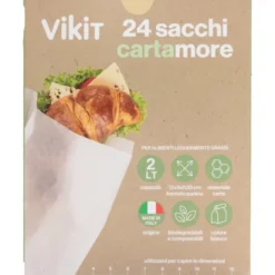VIKIT 24 SACCHI CARTAMORE COLORE BIANCO FORMATO PANINO 12x9xH30 2 LT IN ASTUCCIO
