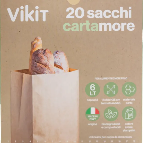 VIKIT 20 SACCHI CARTAMORE COLORE AVANA FORMATO MEDIO 17x10xH35 6 LT