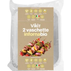 VIKIT 2 VASCHETTE INFORNABIO 5-6 PORZIONI, FORNO MICROONDE, FORNO TRADIZIONALE, FRIGO, FREEZER, ABBATTITORE +220°C -40°C BIODEGRADABILI e COMPOSTABILI 1330 ML