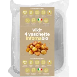 VIKIT 4 VASCHETTE INFORNABIO 1-2 PORZIONI, FORNO MICROONDE, FORNO TRADIZIONALE, FRIGO, FREEZER, ABBATTITORE +220°C -40°C BIODEGRADABILI e COMPOSTABILI 560 ML