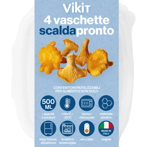 VIKIT 4 VASCHETTE SCALDAPRONTO 2 PORZIONI, FORNO A MICROONDE, FRIGO, FREEZER, ABBATTITORE +120°C -20°C 500 ML