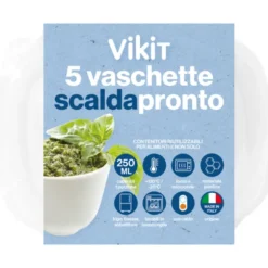 VIKIT 5 VASCHETTE SCALDAPRONTO 1 PORZIONE, FORNO A MICROONDE, FRIGO, FREEZER, ABBATTITORE +120°C -20°C 250 ML