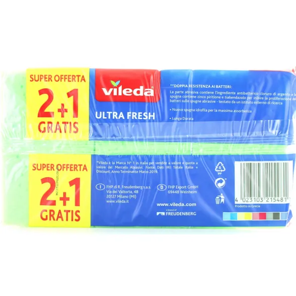 VILEDA ULTRA FRESH SPUGNA ABRASIVA PEZZI 2+1