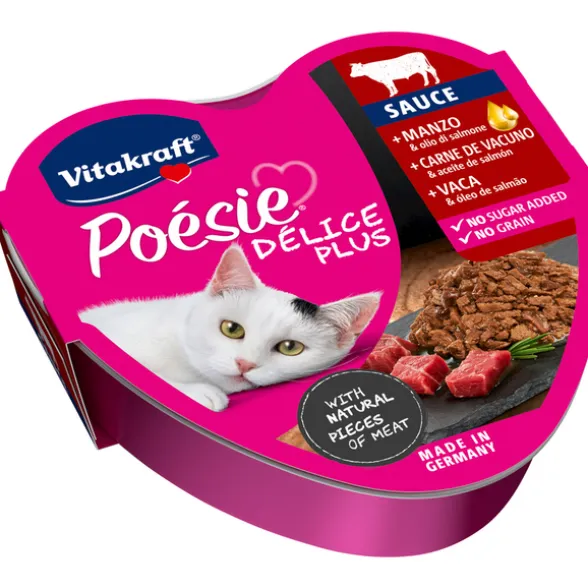 VITAKRAFT CAT POESIE DELICE PLUS MANZO CON OLIO DI SALMONE VASCHETTA 85 grammi