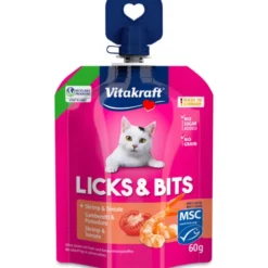 VITAKRAFT LICKS & BITS SNACK CREMOSO PER GATTI CON GAMBERETTI E POMODORO 60 GRAMMI