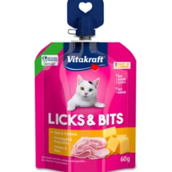 VITAKRAFT LICKS & BITS SNACK CREMOSO PER GATTI CON FORMAGGIO E PROSCIUTTO 60 GRAMMI