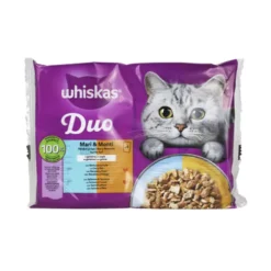 WHISKAS DUO 1+ MARI&MONTI BUSTA 4x85gr MERLUZZO/POLLO, SALMONE/TACCHINO IN GELATINA