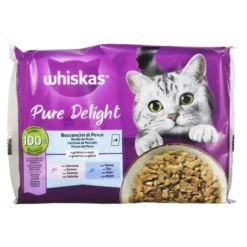 WHISKAS PURE DELIGHT BOCCONCINI DI PESCE BUSTA 4x85gr SALMONE, TONNO IN GELATINA