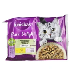 WHISKAS PURE DELIGHT MENU' ASSORTITO BUSTA 4x85gr POLLO, SALMONE IN GELATINA