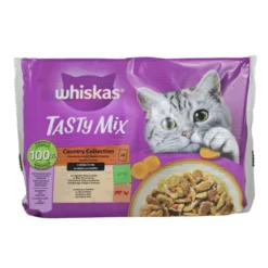 WHISKAS TASTY MIX 1+ COUNTRY COLLECTION BUSTA 4x85gr AGNELLO/POLLO/CAROTE, MANZO/POLLAME IN SALSA