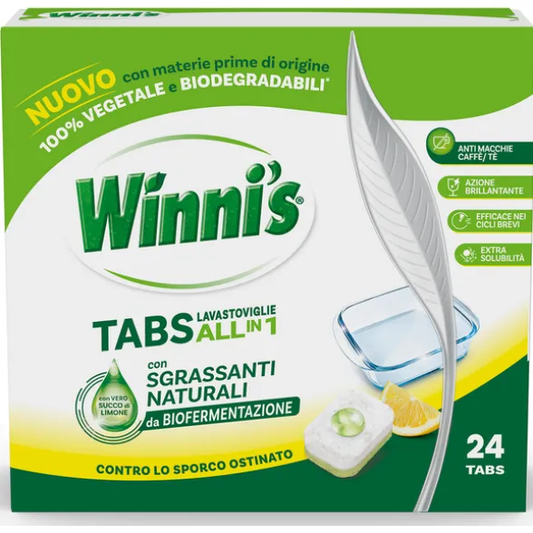 WINNI'S TABS LAVASTOVIGLIE ALL IN 1 AL LIMONE CON SGRASSANTI NATURALI CONTRO LO SPORCO OSTINATO 22 TABS