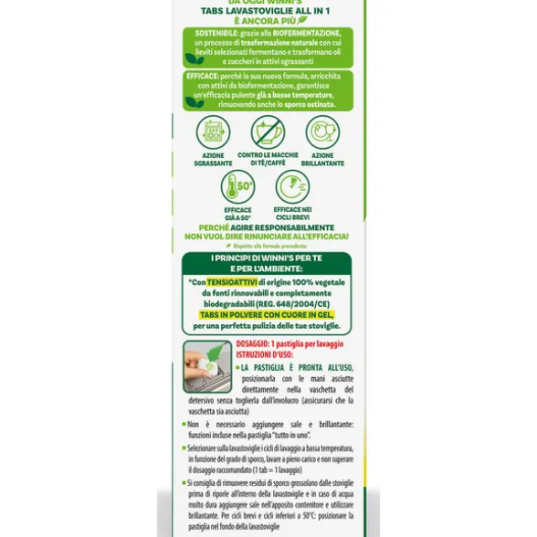 WINNI'S TABS LAVASTOVIGLIE ALL IN 1 AL LIMONE CON SGRASSANTI NATURALI CONTRO LO SPORCO OSTINATO 22 TABS