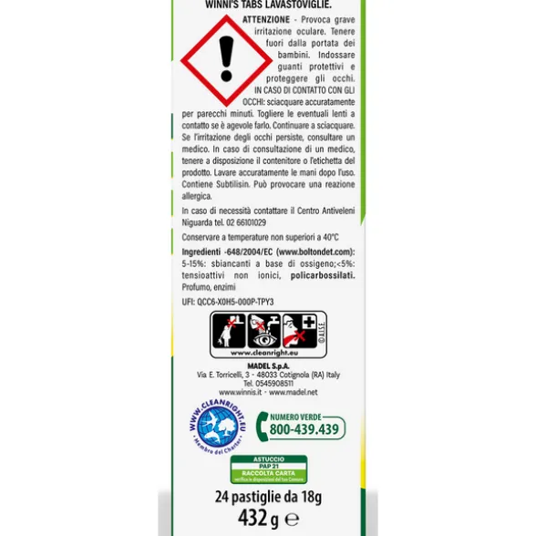 WINNI'S TABS LAVASTOVIGLIE ALL IN 1 AL LIMONE CON SGRASSANTI NATURALI CONTRO LO SPORCO OSTINATO 22 TABS