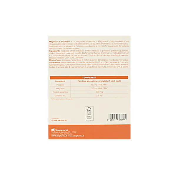 WIREPHARMA MAGNESIO & POTASSIO GUSTO ARANCIA 30 STICKS INTEGRATORE ALIMENTARE