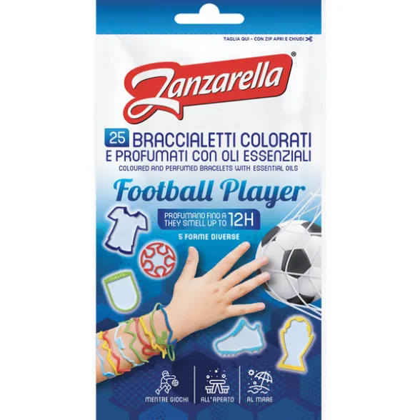 ZANZARELLA 25 BRACCIALETTI COLORATI FOOTBALL PLAYER PROFUMATI CON OLI ESSENZIALI IN 5 FORME DIVERSE DURATA 12H