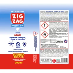 ZIG ZAG INSETTI VIA ANTIPUNTURA LOZIONE ZANZARE COMUNI, TIGRE e ZECCHE 200 ML